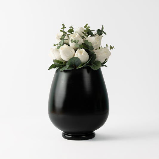 Elegant White Soap Tulip Bouquet in Black Ceramic Vase | Handmade Floral Décor