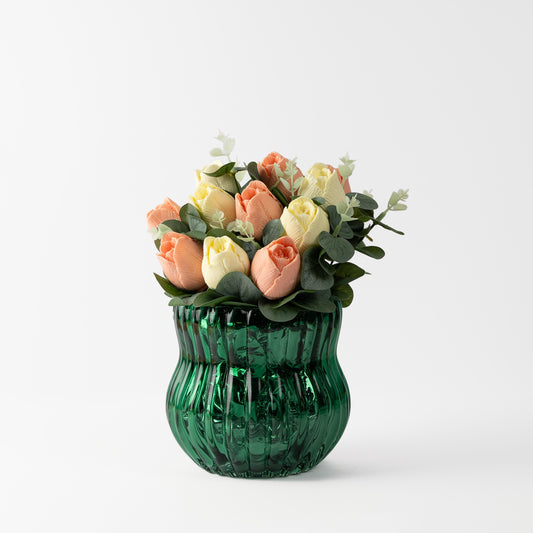 Soap Tulip Bouquet in Elegant Glass Vase | Available in Blue & Green