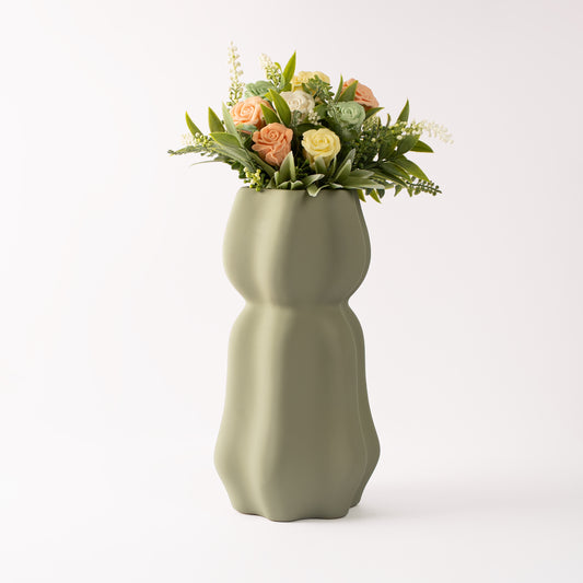 Colorful Soap Bouquet in Long Grey Ceramic Vase | Elegant Handmade Décor