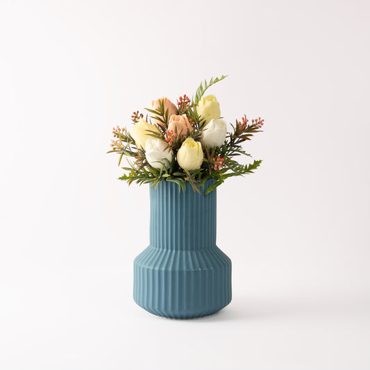 Rounded Soap Bouquet in Baby Blue Glass Vase | Elegant Handmade Arrangement