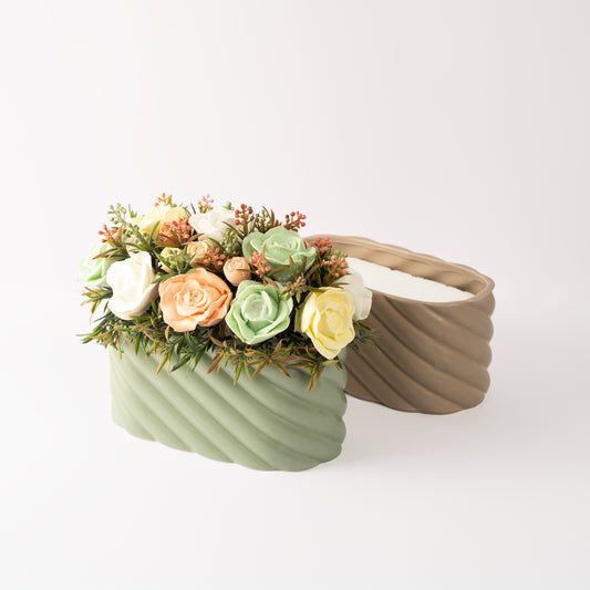 Soap Bouquet in Oval Ceramic Vase | Available in Brown & Green