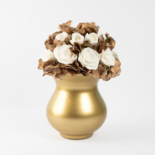 Luxurious Gold Vase with White Soap Blooms – Elegant Gift & Décor