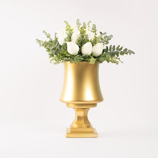 Golden Elegance Vase with White Soap Blooms – Premium Décor & Gift